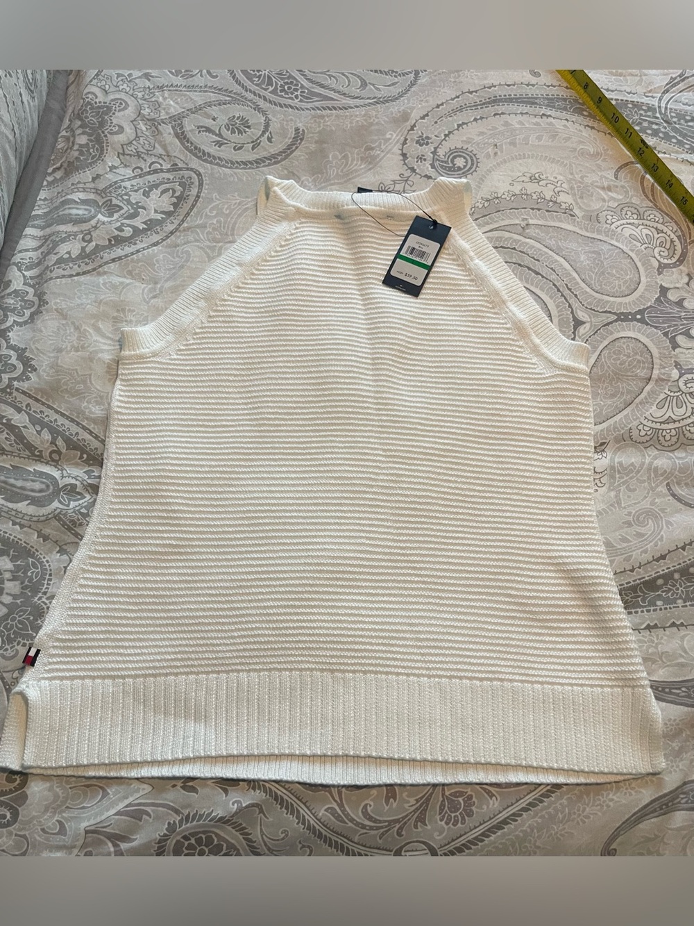 TOMMY HILFIGER L Knit Tank Sweater White Cotton/Modal/Rayon Luxury Resort Wear - Picture 7 of 8